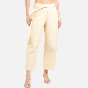 ZARA high-waisted, barrel-leg pants pale yellow ecru color